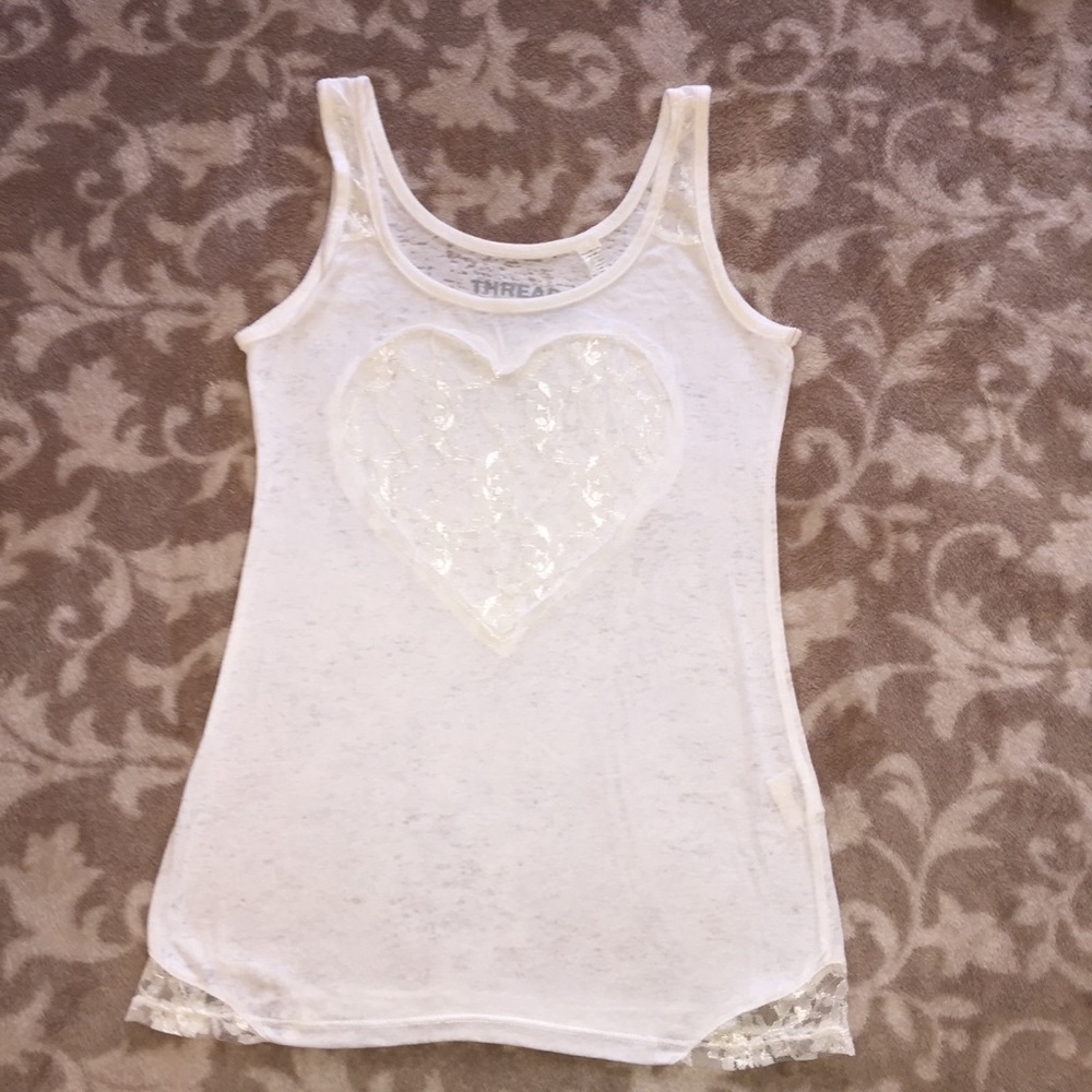 Ivory Lace Heart Burnout Tank Top